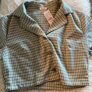 NWT - Brandy Melville Green Checkered Top